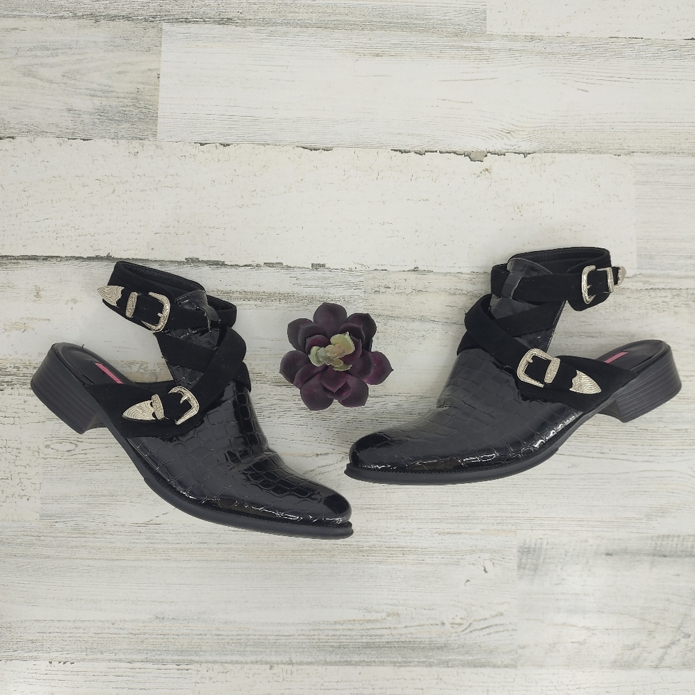 Daisy Street Patent Leather Croc Mule Booties
